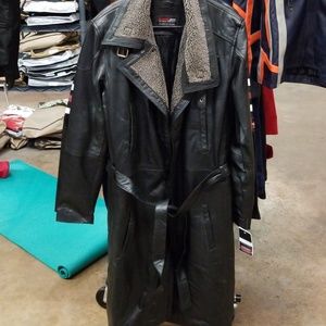 Geniune leather Jacket long Coat Medium